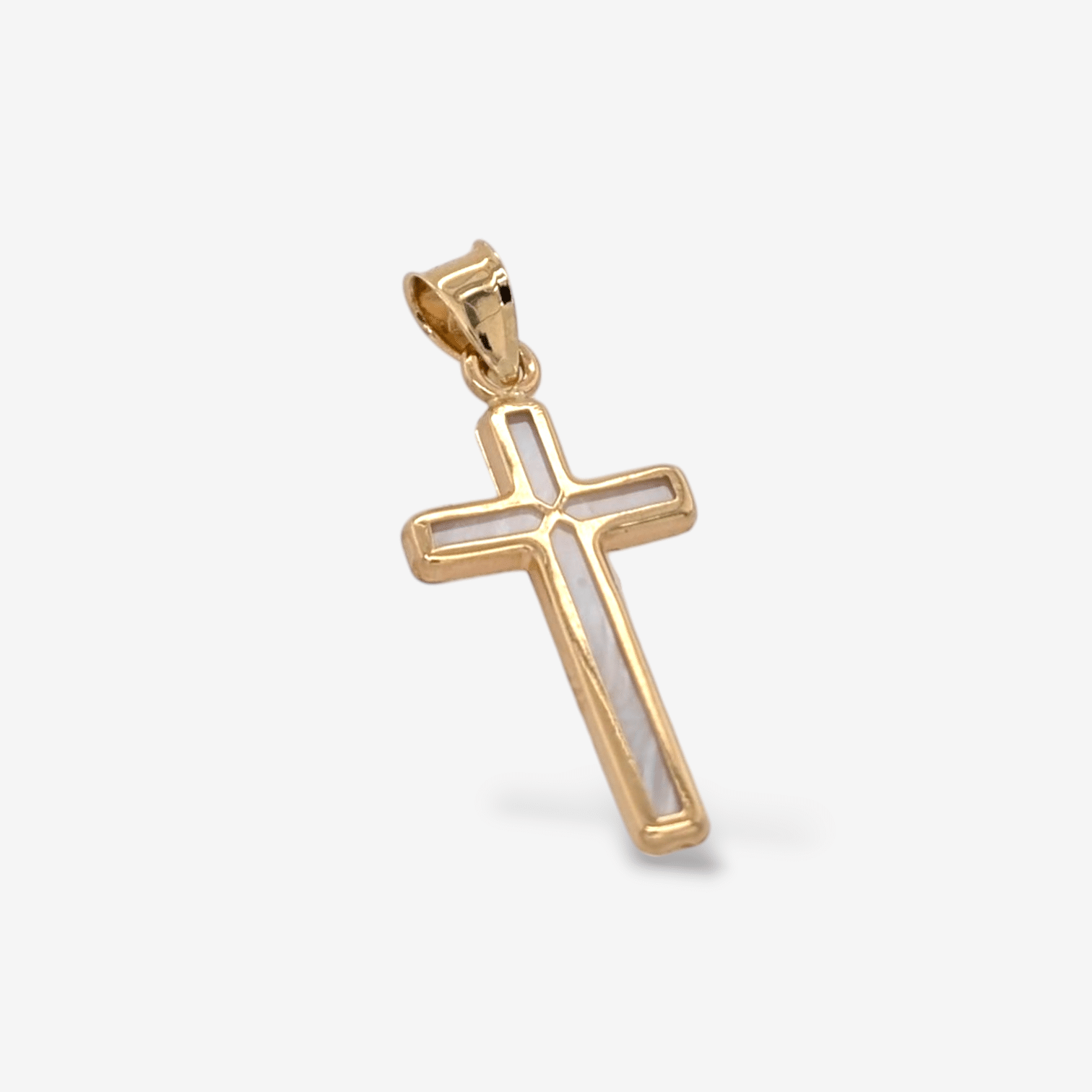 Dije (12 x 21 mm) Cruz Mediana c/ MOP (3.3 mm) - Oro Amarillo 14Kts