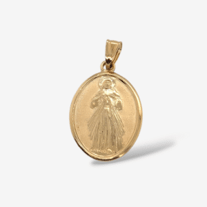 Medalla (16 x 22 mm) Jesus de la Misericordia Ovalada Lisa & Satinada - Oro Amarillo 14Kts