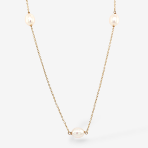 Cadena (75 cm) Cable Fina c/ Perlas Cultivadas (5.7 x 7.3 mm) & Cierre Lobster - Oro Amarillo 18Kts