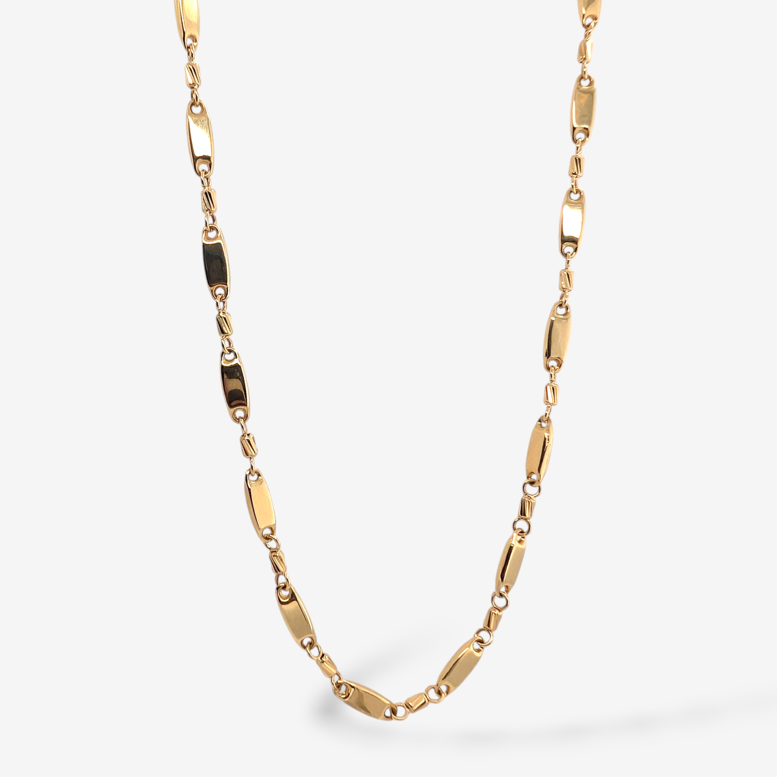 Cadena (60 cm) c/ Eslabones Ovaladas Puff & Cilindros Diamantados (3.30 mm) c/ Cierre Lobster - Oro Amarillo 18Kts