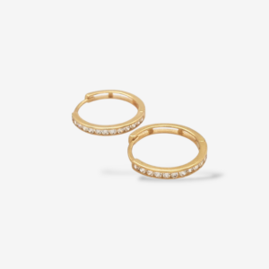 Zarcillos (15.5 mm) Huggies c/ Zircones en Carril (2 mm) - Oro Amarillo 18Kts