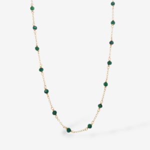 Cadena (42 cm) Tejido Rolo c/ Esmeraldas Facetadas (3 mm) & Cierre Spring - Oro Amarillo 14Kts