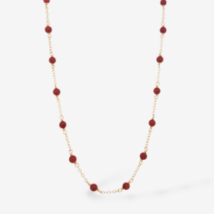 Cadena (42 cm) Tejido Rolo c/ Corales Rojos (3 mm) & Cierre Spring - Oro Amarillo 14Kts