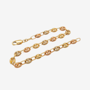 Brazalete (19 cm) Tejido Mariner Puff (4.8 mm) c/ Cierre Lobster - Oro Tres Tonos 18Kts