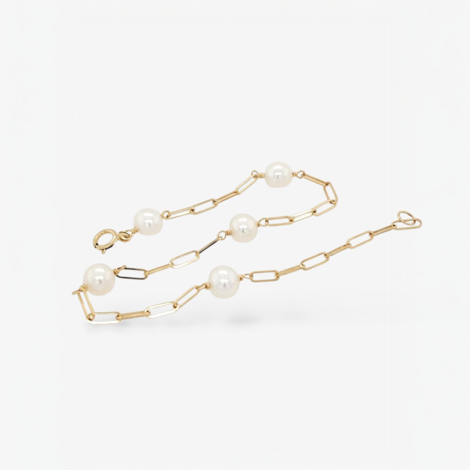 Brazalete (19 cm) Tejido Paperclip c/ Perlas Redondas Cultivadas (6 mm) c/ Cierre Spring - Oro Amarillo 14Kts