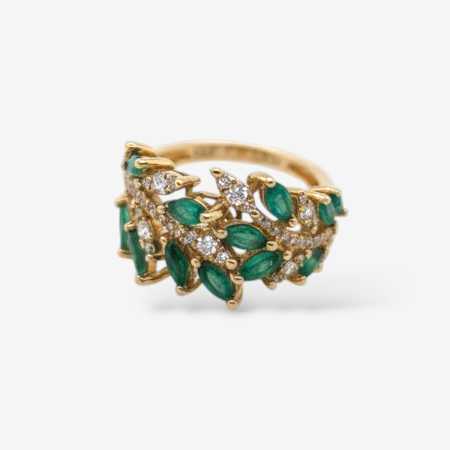 Anillo (1.67 Ct) Esmeraldas Marquises & Diamantes Pave (0.47 Ct) Effy - Oro Amarillo 14Kts