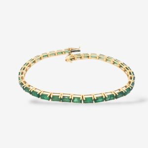 Brazalete (18.5 cm) Tennis c/ Esmeraldas Rectangulares (9.35 Ct) c/ 4 Prongs (3.65 mm) - Oro Amarillo 14Kts