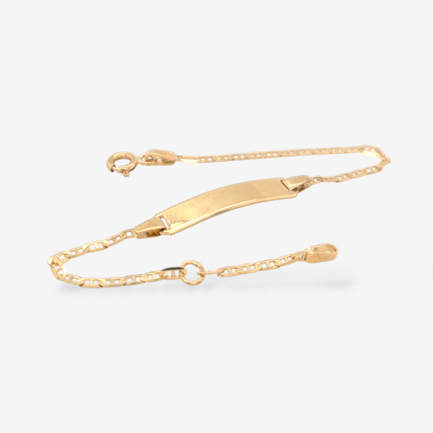 Brazalete (15 cm) Esclava Placa ID (5 x 23 mm) Tejido Mariner Plano (1.85 mm) c/ Cierre Spring - Oro Amarillo 18Kts