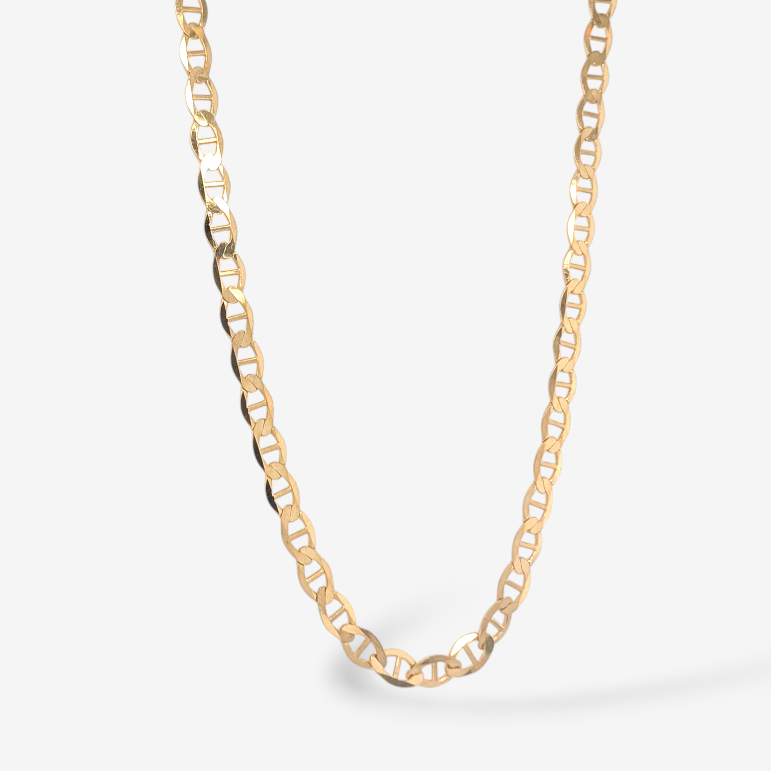 Cadena (60 cm) Maciza Tejido Mariner Plano (4 mm) Cierre Lobster - Oro Amarillo 18Kts