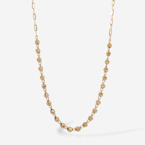 Cadena (46 cm) Tejido Paperclip c/ Esferas Diamantadas & Cierre Spring - Oro Amarillo 14Kts