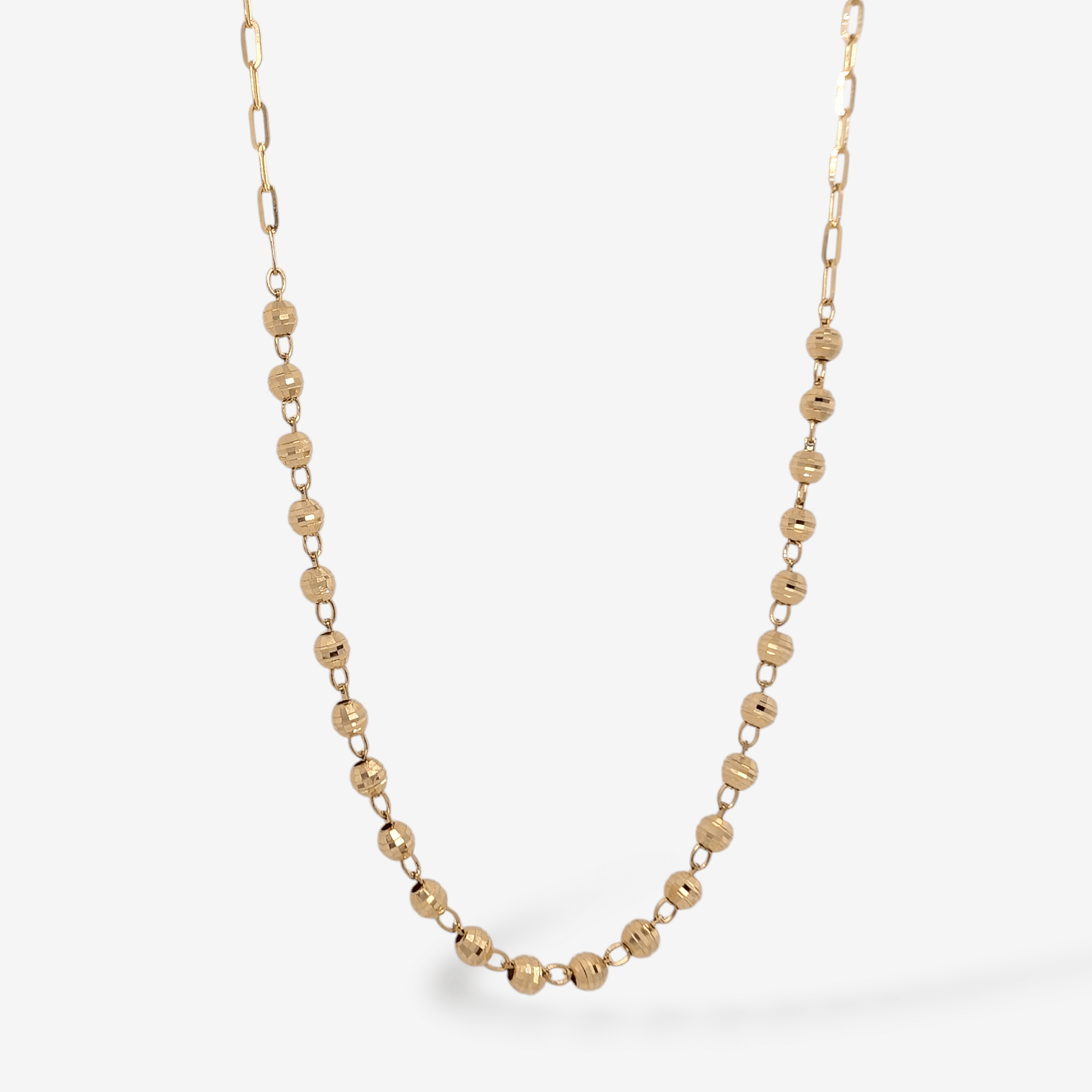 Cadena (46 cm) Tejido Paperclip c/ Esferas Diamantadas & Cierre Spring - Oro Amarillo 14Kts