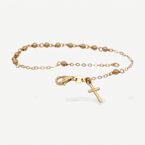 Brazalete (18 cm) Denario Esferas (3 mm) c/ Cruz Pequena (6 x 10 mm) c/ Cierre Lobster - Oro Amarillo 14Kts