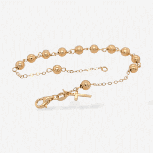 Brazalete (19 cm) Denario Esferas (5 mm) c/ Cruz Pequena (6.4 x 10 mm) & Cierre Lobster - Oro Amarillo 14Kts