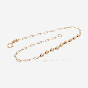 Brazalete (19 cm) Tejido Paperclip c/ Esferas Diamantadas & Cierre Spring - Oro Amarillo 14Kts