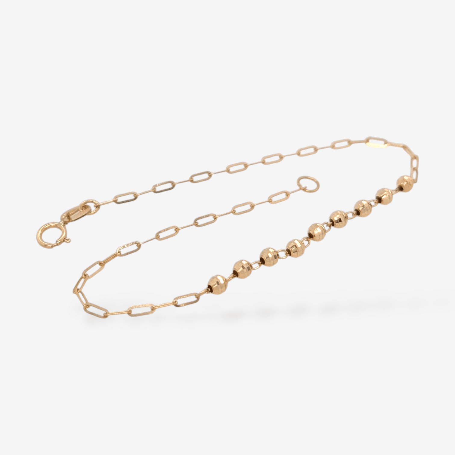 Brazalete (19 cm) Tejido Paperclip c/ Esferas Diamantadas & Cierre Spring - Oro Amarillo 14Kts