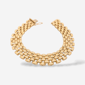 Brazalete (18 cm) Tejido Pantera 5 Lineas (13 mm) c/ Cierre Caja & "Ocho" de Seguridad - Oro Amarillo 14Kts