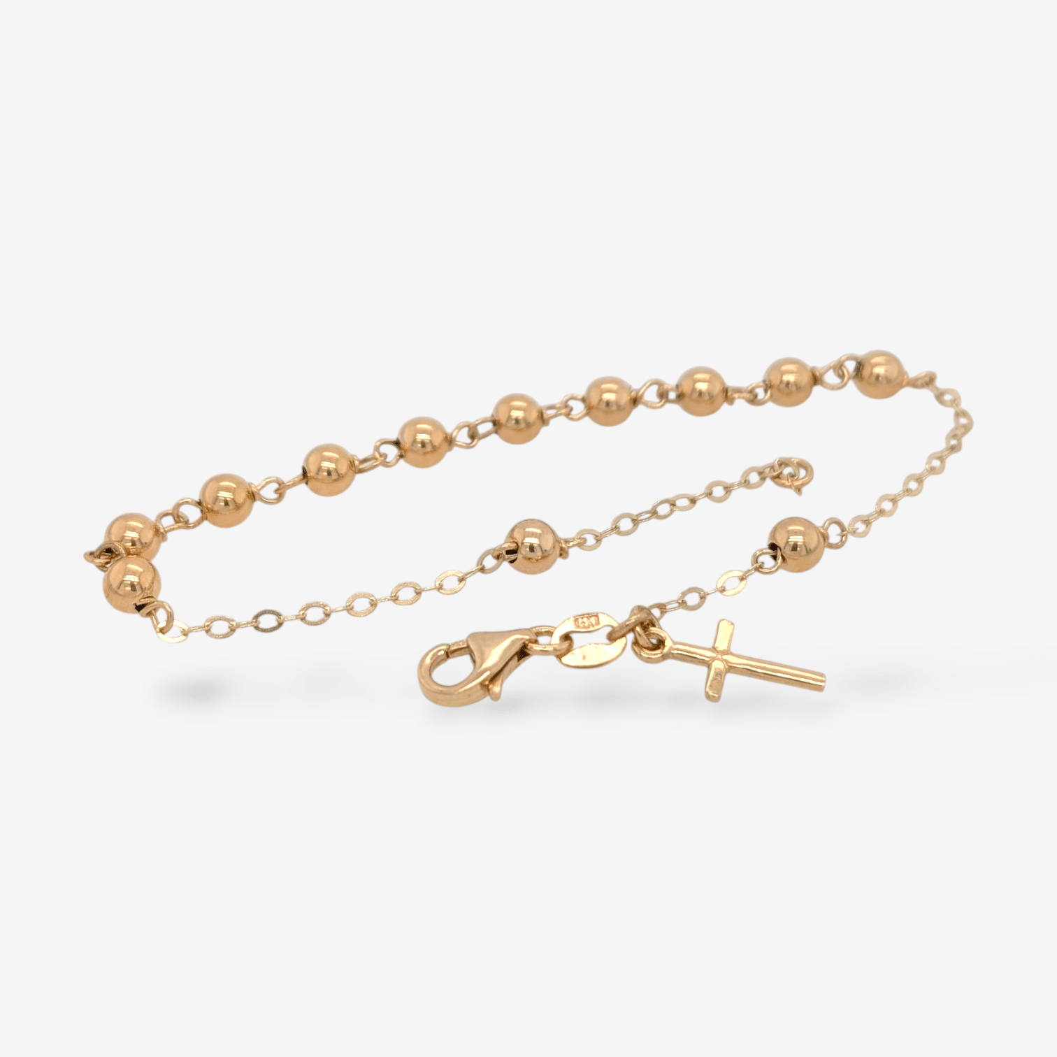 Brazalete (18.5 cm) Denario (4 mm) Cruz Pequena (6 x 10 mm) c/ Cierre Lobster  - Oro Amarillo 14Kts