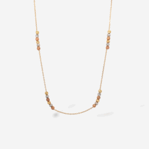 Cadena (42 cm) c/ Esferas (2.5 mm) Diamantadas 4 Grupos Separadas c/ Cierre Spring - Oro Tres Tonos 18Kts