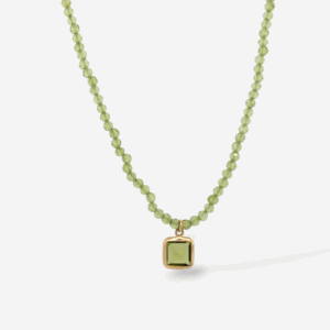 Collar (42 cm) Peridotos Fascetados c/ Dije Biselado Peridoto (7 x 7 mm) & Cierre Spring - Oro Amarillo 14Kts