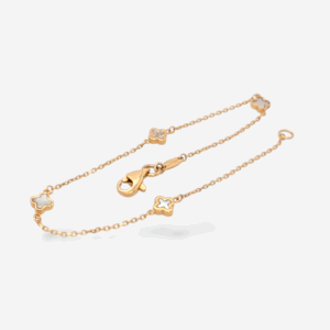 Brazalete (19 cm) 4 Treboles Mini MOP (5 mm) c/ Cierre Lobster - Oro Amarillo 18Kts