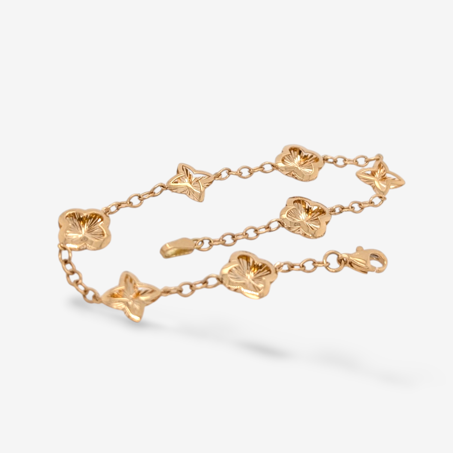 Brazalete (19 cm) c/ Treboles Diamantadas (9 mm) & Cierre Lobster - Oro Amarillo 18Kts