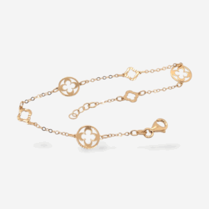 Brazalete (18 cm) Tejido Cable c/ Treboles Calados c/ Cierre Lobster - Oro Amarillo 18Kts