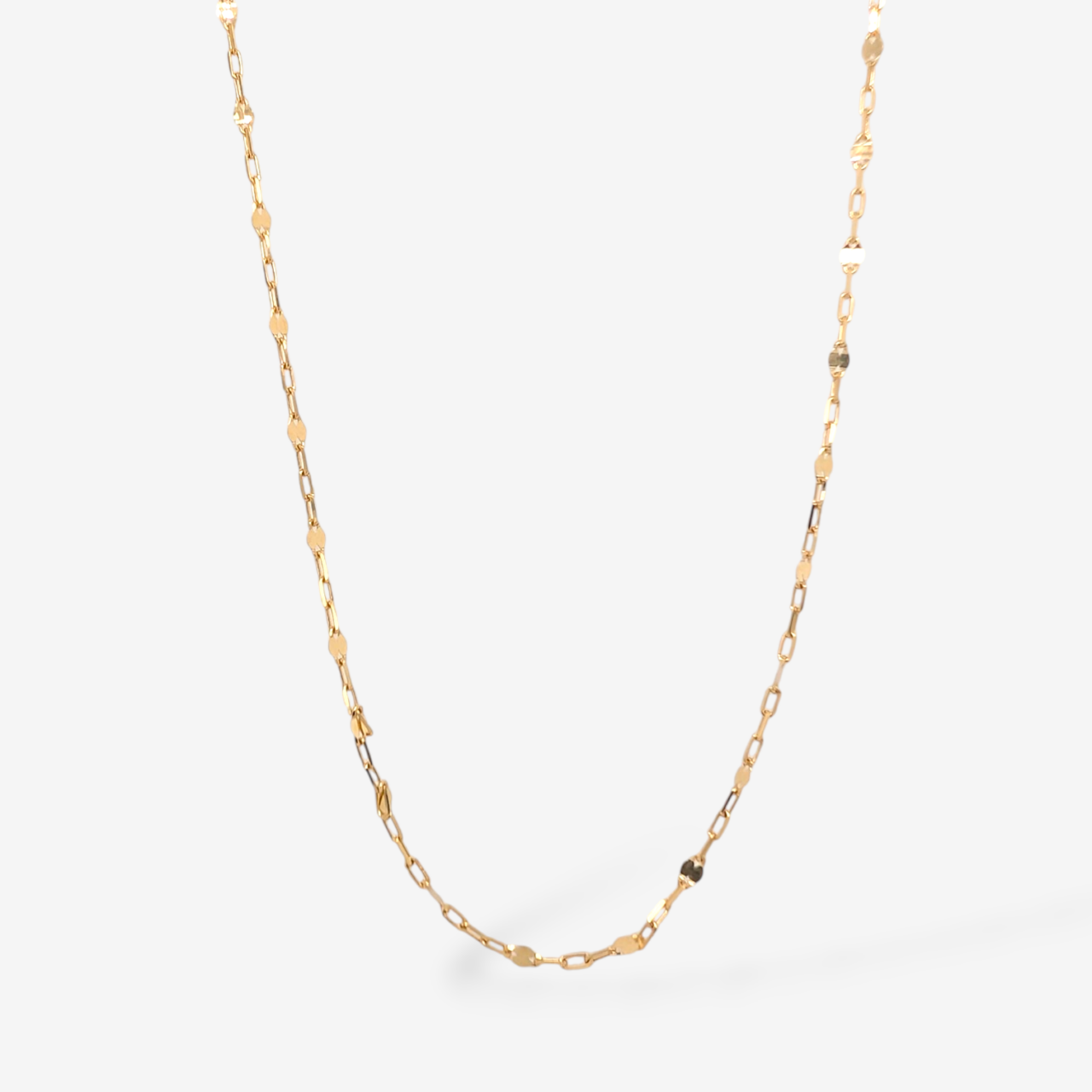 Cadena (45 cm) Tejido Espejo/Mini Paperclip (1.8 mm) c/ Cierre Spring - Oro Amarillo 18Kts