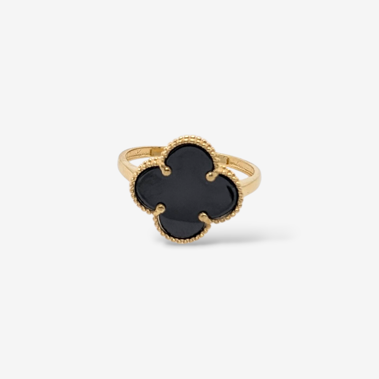 Anillo (13 mm) Trebol Ceramica Negra - Oro Amarillo 18Kts