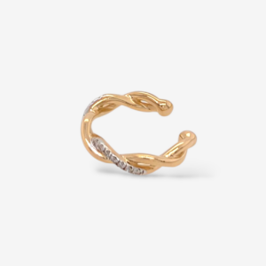 Zarcillo (13 mm) Unitario Earcuff Doble Linea Twist Lisa & Diamantes Pave (0.04 Ct) - Oro Amarillo 14Kts