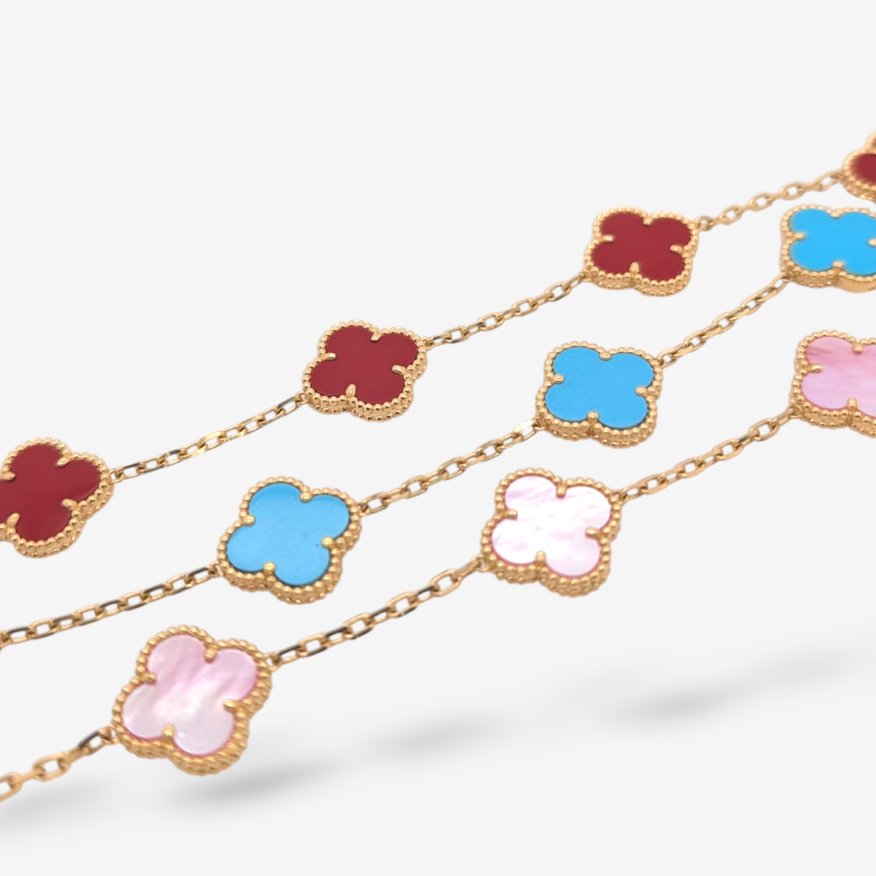 Brazalete (19 cm) 5 Treboles (15 mm) - Oro Amarillo 18Kts