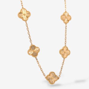 Cadena (43 cm) c/ 10 Treboles Diamantados (15 mm) c/ Cierre Lobster - Oro Amarillo 18Kts