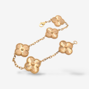 Brazalete (19 cm) 5 Treboles Diamantados (15 mm) c/ Cierre Lobster - Oro Amarillo 18Kts