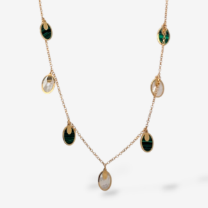 Cadena (40 cm) Cable Fina c/ Ovalos Malaquita & Nacar c/ Cierre Lobster  - Oro Amarillo 18Kts