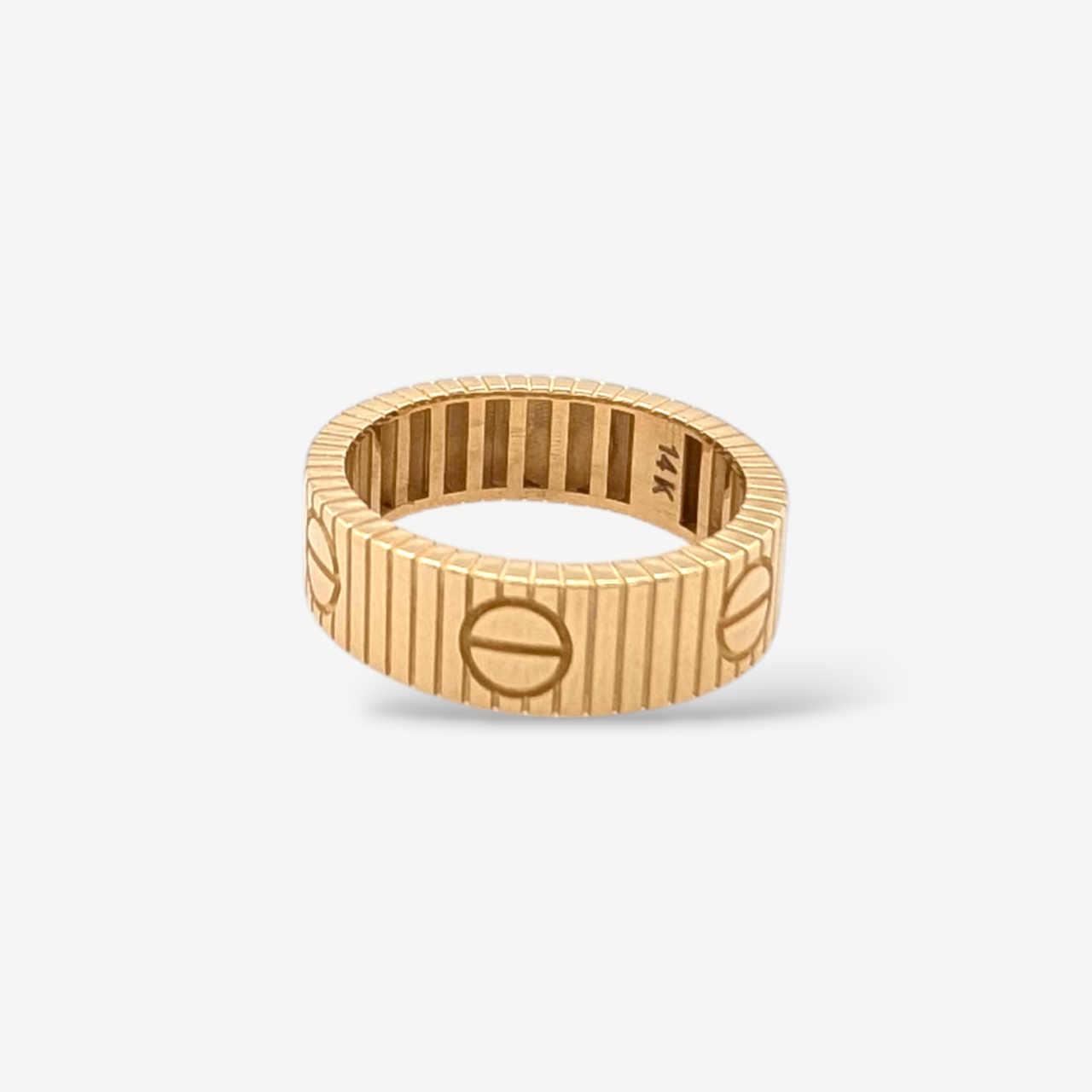 Anillo (6 mm) Lineas Flex & Circulos Estampados - Oro Amarillo 14Kts
