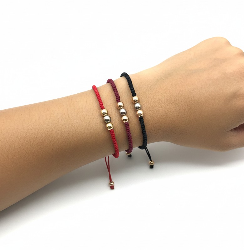 Brazalete (6 mm) c/ 3 Esferas - Oro Tres Tonos 18Kts