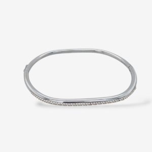 Pulsera (#18) Bangle Tubo Redondo Ovalada (3 mm) Diamantes Pave (0.07 Ct) - Acero