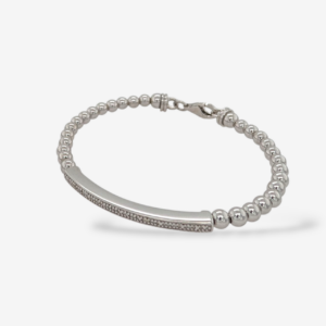 Brazalete (#17) Esferas Lisas (4 mm) Plata c/ Diamantes Pave (0.04 Ct) & Cierre Lobster - Plata