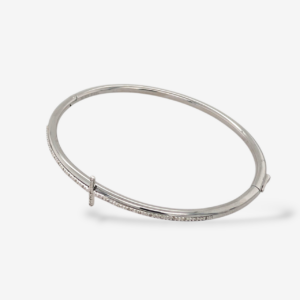 Pulsera (#18) Bangle Tubo Redondo (3 mm) c/ Cruz Diamantes Pave (0.10 Ct) - Acero