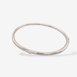 Pulsera (#18) Bangle Tubo Redondo (3 mm) c/ Diamantes Pave (0.09 Ct) - Acero