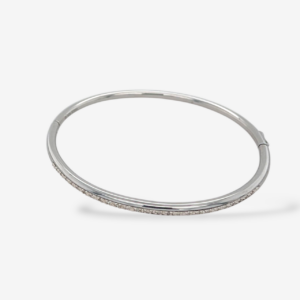 Pulsera (#18) Bangle Tubo Redondo (3 mm) Diamantes Pave en Linea (0.10 Ct) - Acero