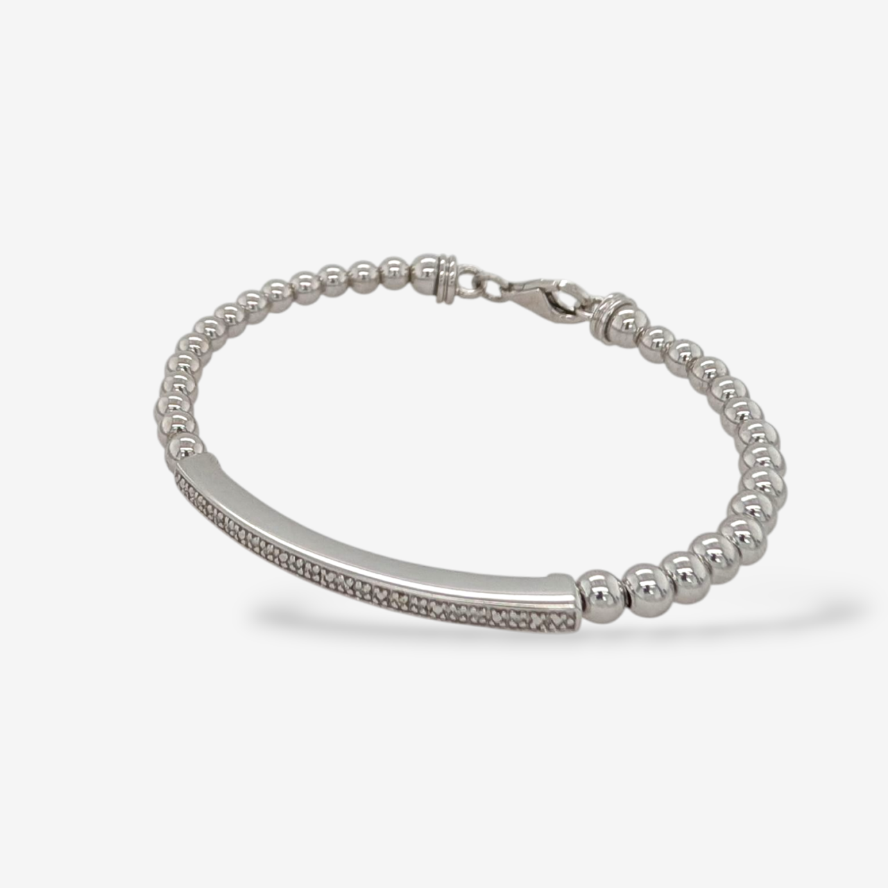 Brazalete (#17) Esferas Lisas (4 mm) Plata c/ Diamantes Pave (0.04 Ct) & Cierre Lobster - Plata