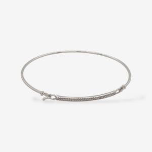Pulsera (#17) Bangle Tubo Macizo Redondo (1.45 mm) c/ Placa Diamantes Pave (0.09 Ct) - Oro Blanco 14Kts