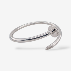 Pulsera (#17) Tubo Redondo Terminales c/ Circulo & Punta (4 mm) c/ Diamantes Pave (0.05 Ct) - Plata