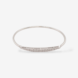 Pulsera (#18) Bangle Tubo Macizo (2 mm) c/ Placa de Diamantes Pave (0.10 Ct) - Plata
