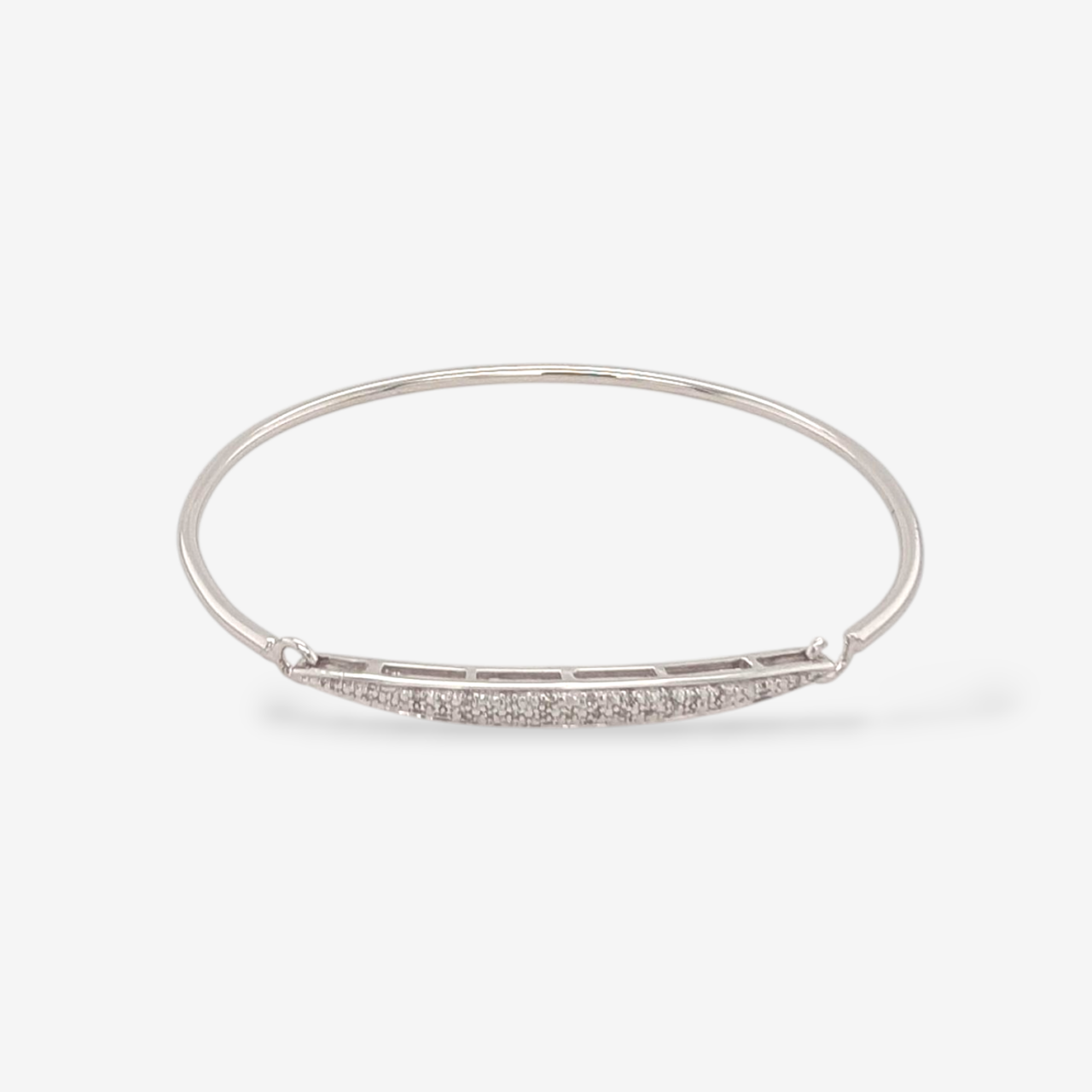 Pulsera (#18) Bangle Tubo Macizo (2 mm) c/ Placa de Diamantes Pave (0.10 Ct) - Plata