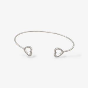 Pulsera (9 x 9 mm) Abierta Tubo Macizo c/ Terminales Corazones Silueta Diamantes Pave (0.08 Ct) - Plata