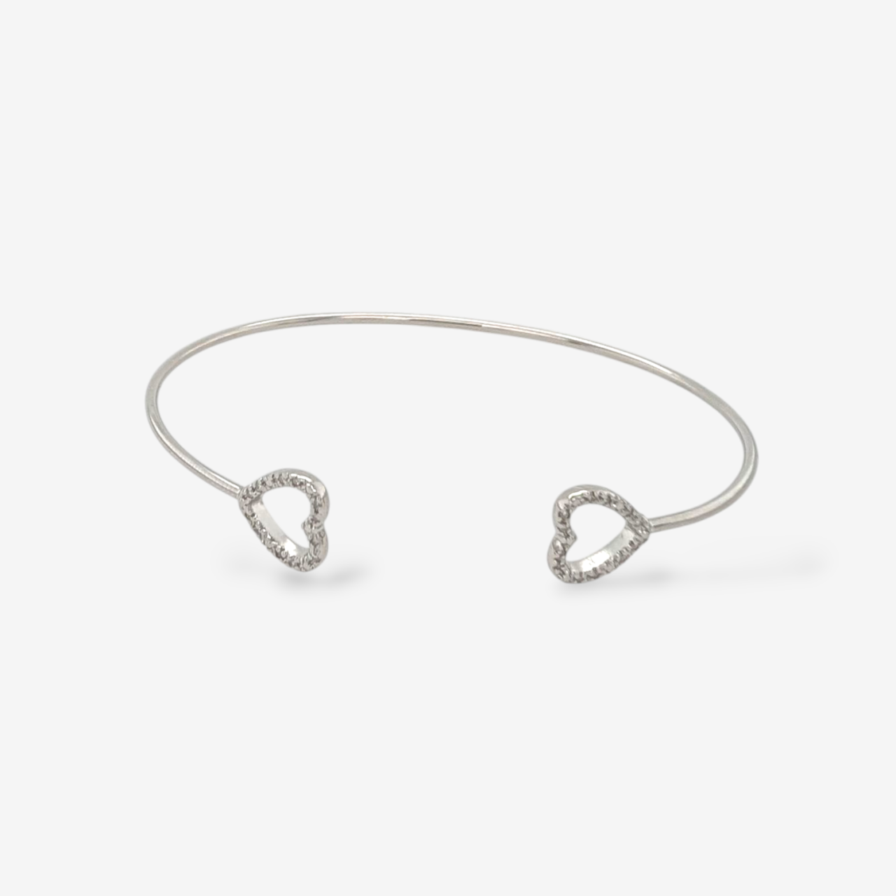 Pulsera (9 x 9 mm) Abierta Tubo Macizo c/ Terminales Corazones Silueta Diamantes Pave (0.08 Ct) - Plata