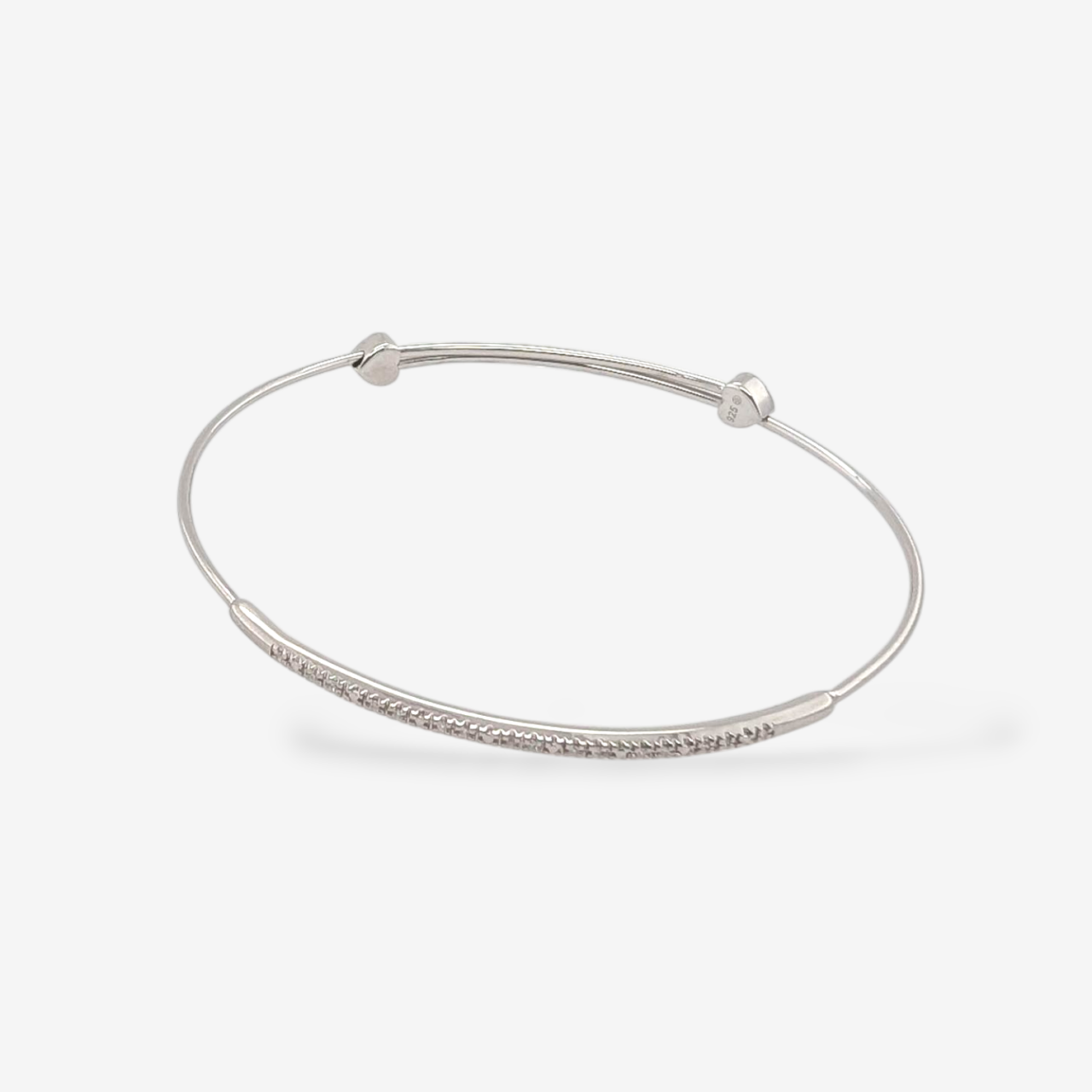 Pulsera (#16) Bangle Tubo Macizo Ajustable c/ Placa de Diamantes Pave (0.05 Ct) - Plata