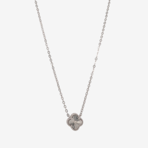 Cadena (45 cm) Fina Cable c/ Trebol Diamantado Borde Pespunteado (9 mm) c/ Cierre Lobster - Plata