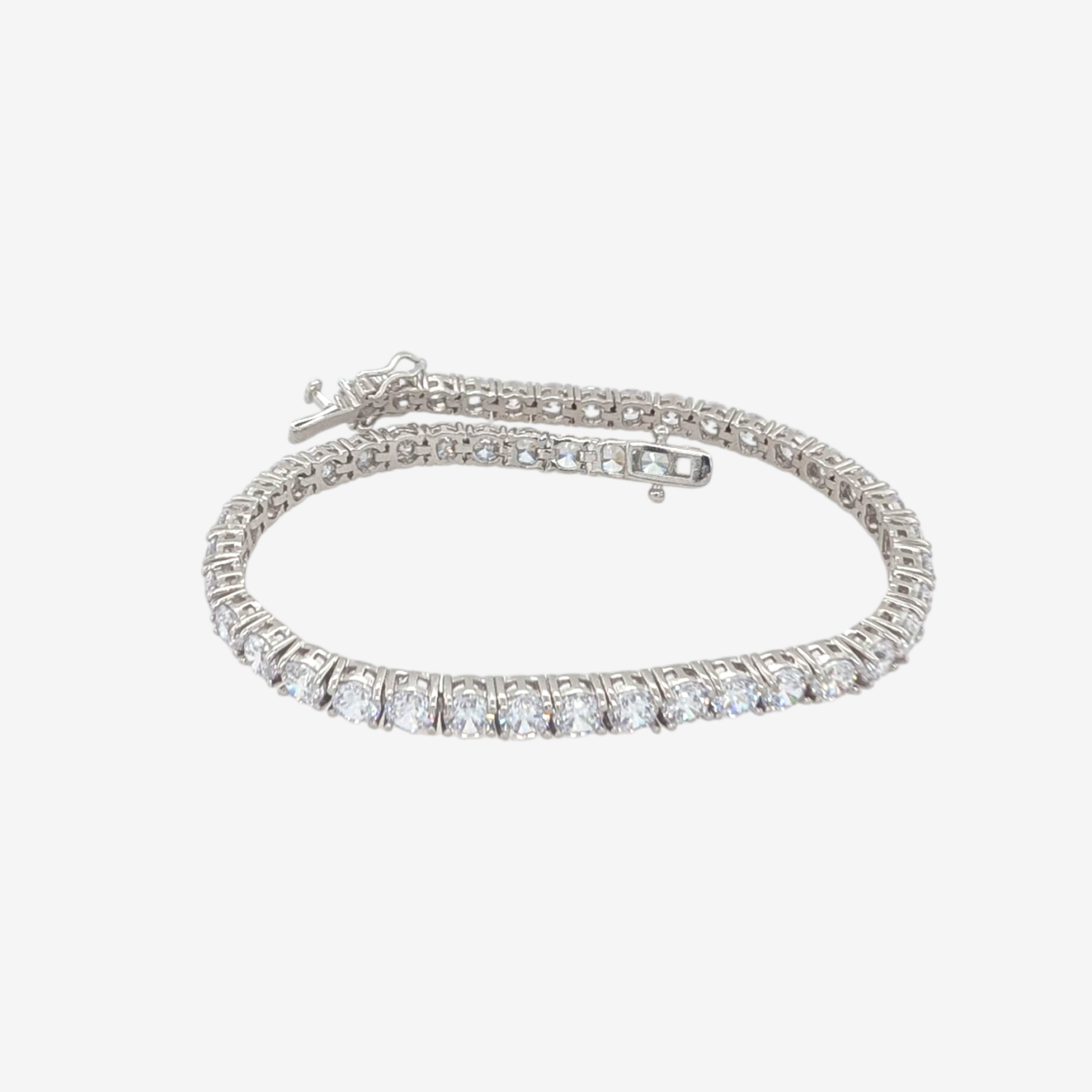 Brazalete (20 cm) Tennis Zircones (4 mm) 4 Prongs & Cierre Caja - Plata